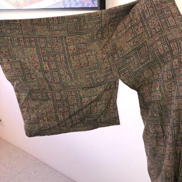 Michiyuki Kimono Womens Vintage Green Lined Cloud Embossed Pattern Hidden Pocket - Picture 9 of 15